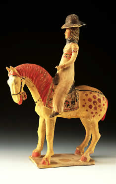 Girl on Horseback in White Glaze and Pigments