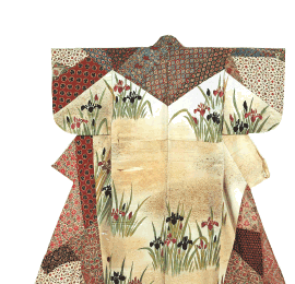 Kosode with Iris Design and Sarasa Patchwork