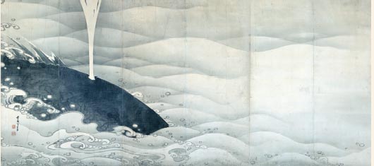 Ito Jakuchu, Elephant and Whale Screens
Ink on paper, pair of six-fold screens   Edo Period (1797)   Dimensions: 159.4  354.0 each  Miho Museum