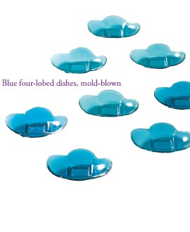 Blue four-lobed dishes, mold-blown