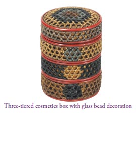 Three-tiered cosmetics box with glass bead decoration