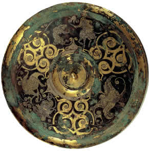 Mirror with Hunting Motif in Gold and Silver