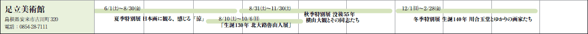 p
sÐ쒬320
dbF0854-28-7111

6/1(y)`8/30()
ċGʓW {ɊςAuv

8/10(y)`10/6()
ua130N kHDRlWv

8/31(y)`11/30(y)
HGʓW v55N
RςƂ̓u

12/1()`2/28()
~GʓW a140N 썇ʓƂ䂩̉Ƃ